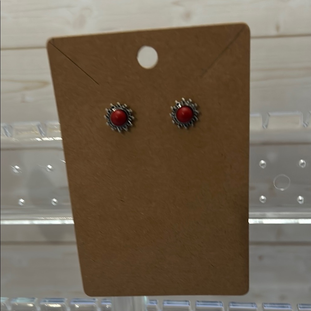 Elegant Red and Silver Stud Earrings